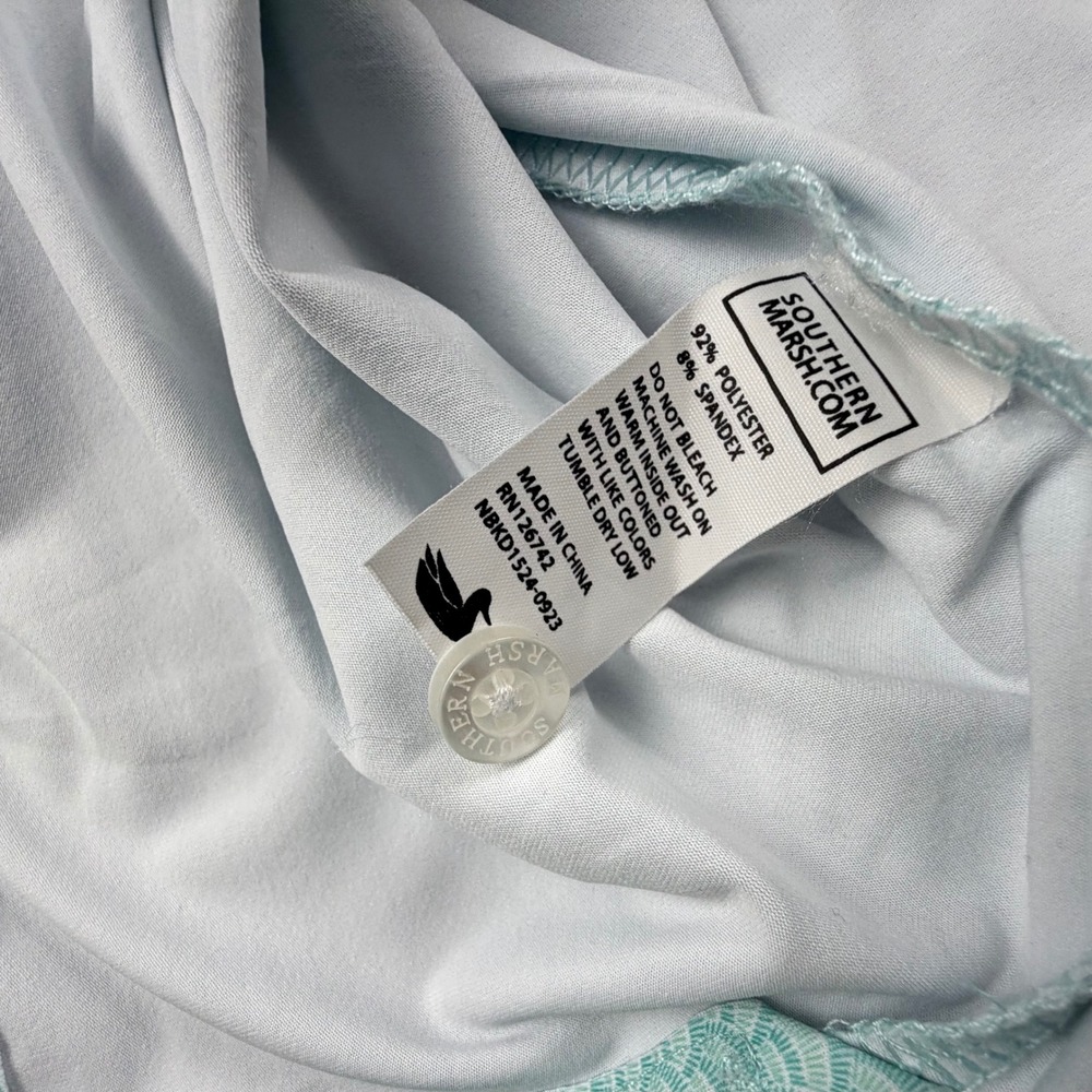 Southern Marsh Polo Shirt Performance Mens L Mint Green Scallop Pattern AOP - Picture 7 of 7